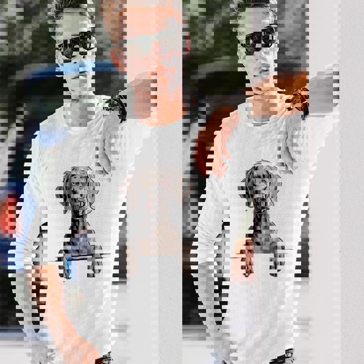 Weimaraner 面白い 覗き見ポケット 子犬 犬好き 長袖Tシャツ 彼への贈り物