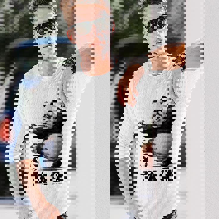 おもしろパンダ 動物 太極拳 格闘技 陰陽バランス 長袖Tシャツ 彼への贈り物