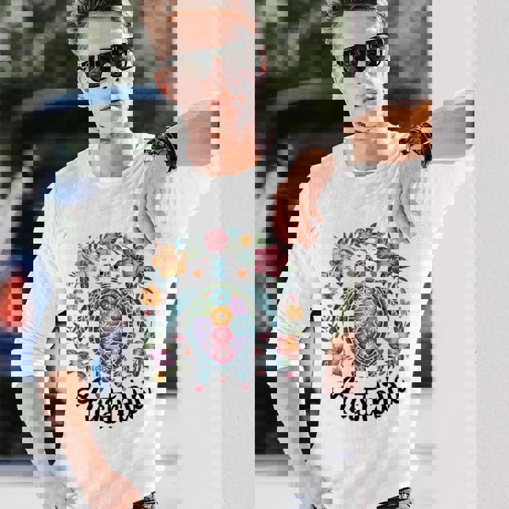 かわいいウミガメオーストラリア、楽しいトロピカルフラワーとハート 長袖Tシャツ 彼への贈り物