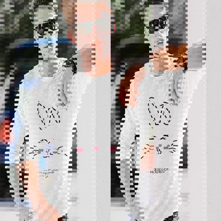 かわいいバニーフェイス イースターバッグ ピンク ハート イースター 長袖Tシャツ 彼への贈り物