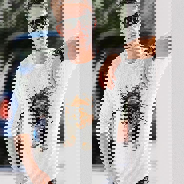 その壁を打ち破れ 三毛猫 福猫 面白 長袖Tシャツ 彼への贈り物