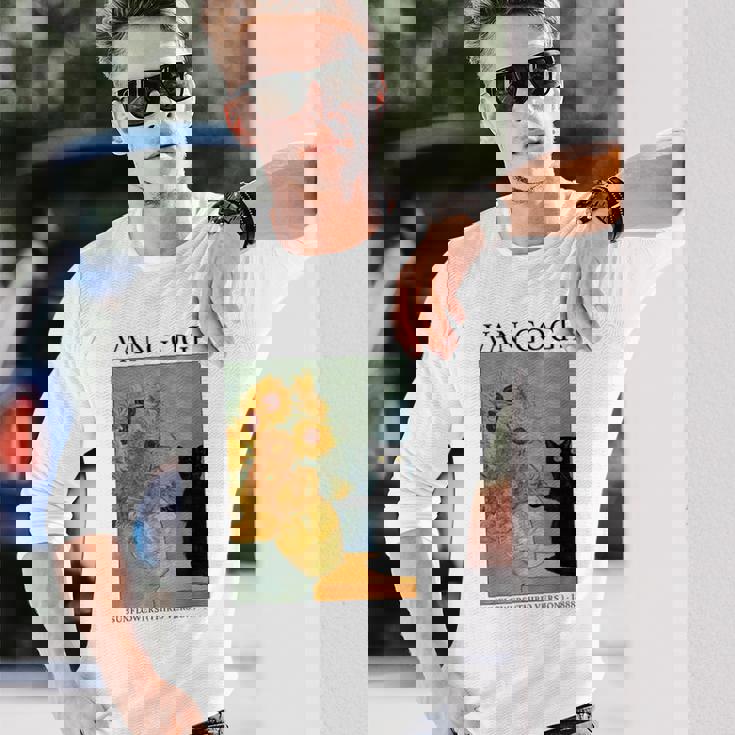 ひまわりと黒猫のヴィンテージアート 猫好き 猫飼い 猫 ネコ ねこくろねこ好き 面白い 長袖Tシャツ 彼への贈り物