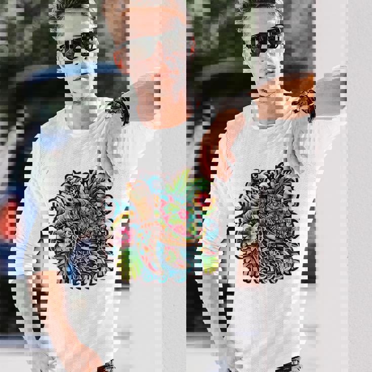 アロハ ウミガメ ハワイアン ホヌ フラワー ウェーブ オーシャン 長袖Tシャツ 彼への贈り物