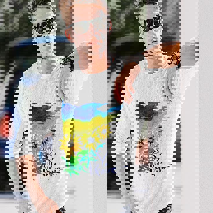 ウクライナ国旗 ひまわりの愛 ウクライナの強い服 長袖Tシャツ 彼への贈り物