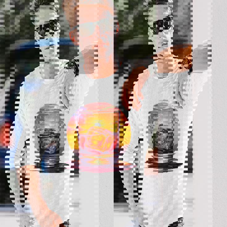 エレガントなウイスキーの夕日 長袖Tシャツ 彼への贈り物