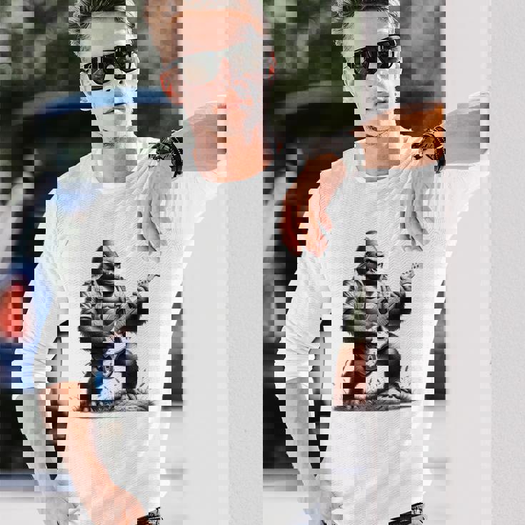 エレキギター ゴリラロックプレーヤー おもしろギフト グラフィック 長袖Tシャツ 彼への贈り物