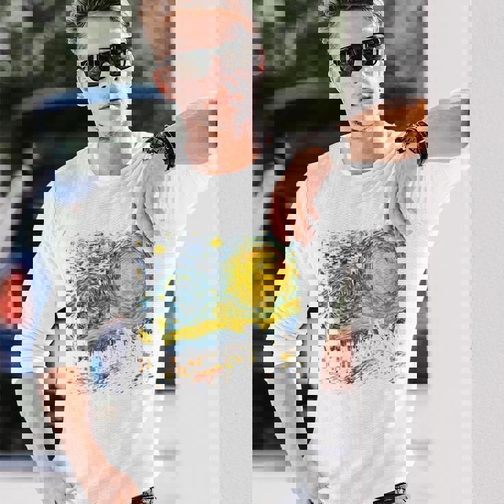 カエル 星月夜 面白い カエル ゴッホ 美的アート ミーム 長袖Tシャツ 彼への贈り物