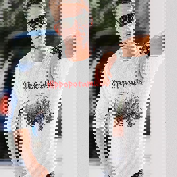 カバ ヴィンテージ シンプル ミニマリスト カバ グラフィック 長袖Tシャツ 彼への贈り物