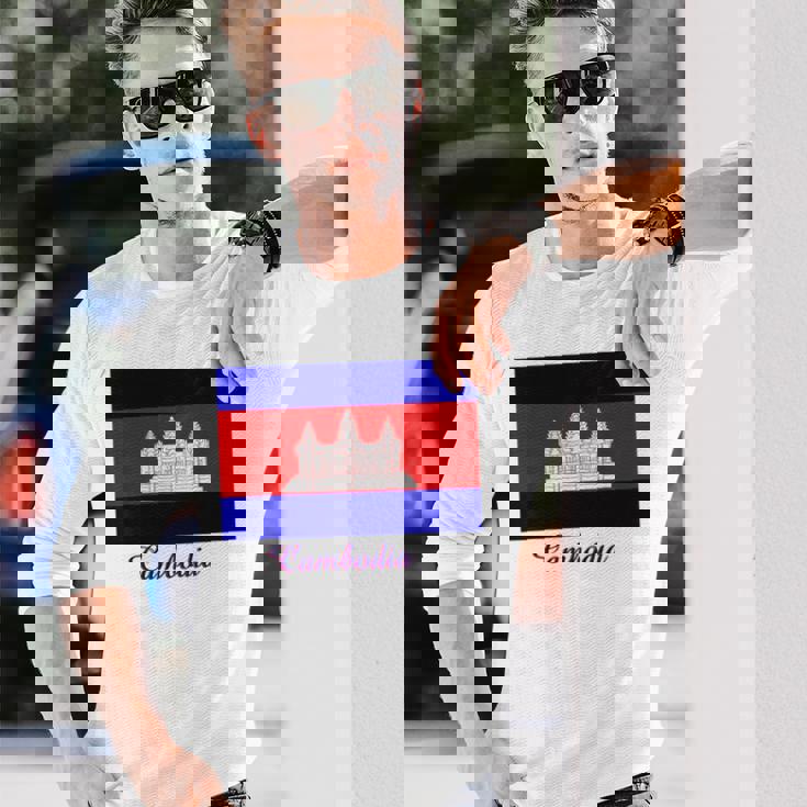 カンボジア カンボジア国旗 お土産 長袖Tシャツ 彼への贈り物