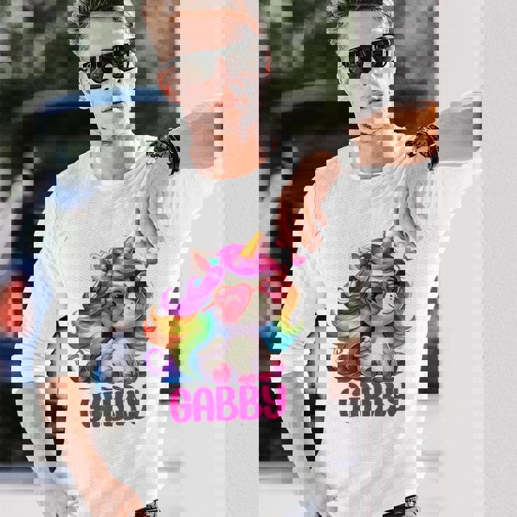 ギャビーユニコーン 名前入りデザイン 長袖Tシャツ 彼への贈り物