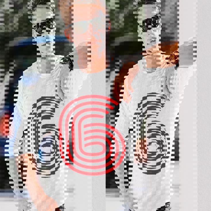 クールなレトロなレタリングジャージ、背番号6 6Eis 長袖Tシャツ 彼への贈り物