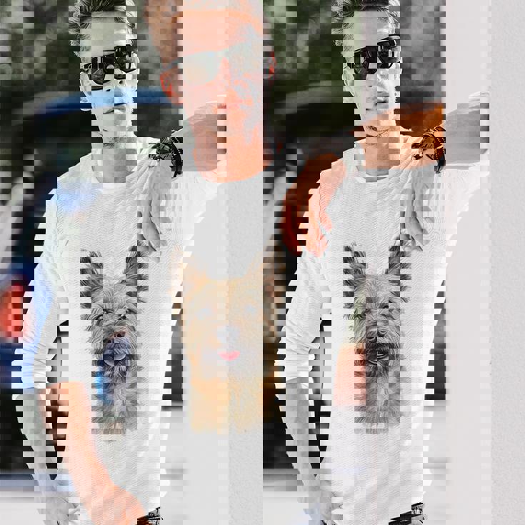 ケアンテリア 犬 グラフィック ペット アートワーク ケアンテリア 長袖Tシャツ 彼への贈り物