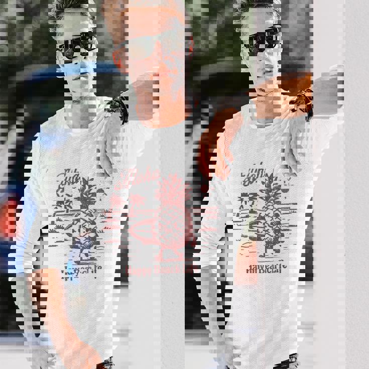 サーフィン パイナップル レトロ ビーチ ヤシの木 トロピカル 美学 長袖Tシャツ 彼への贈り物