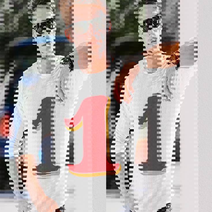 タイポグラフィ 第1番 数字 1 長袖Tシャツ 彼への贈り物