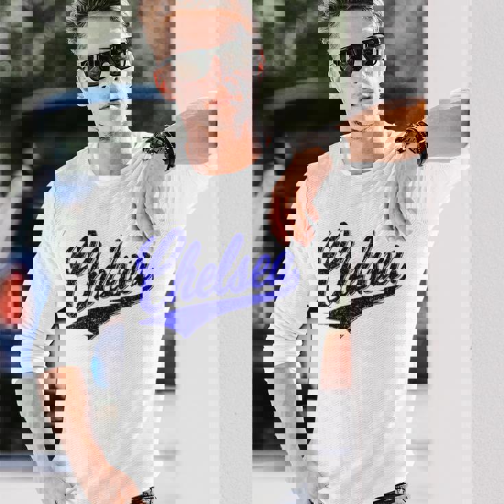 チェルシー ロンドン イングランド バーシティ スクリプト クラシック スポーツ ジャージ 長袖Tシャツ 彼への贈り物