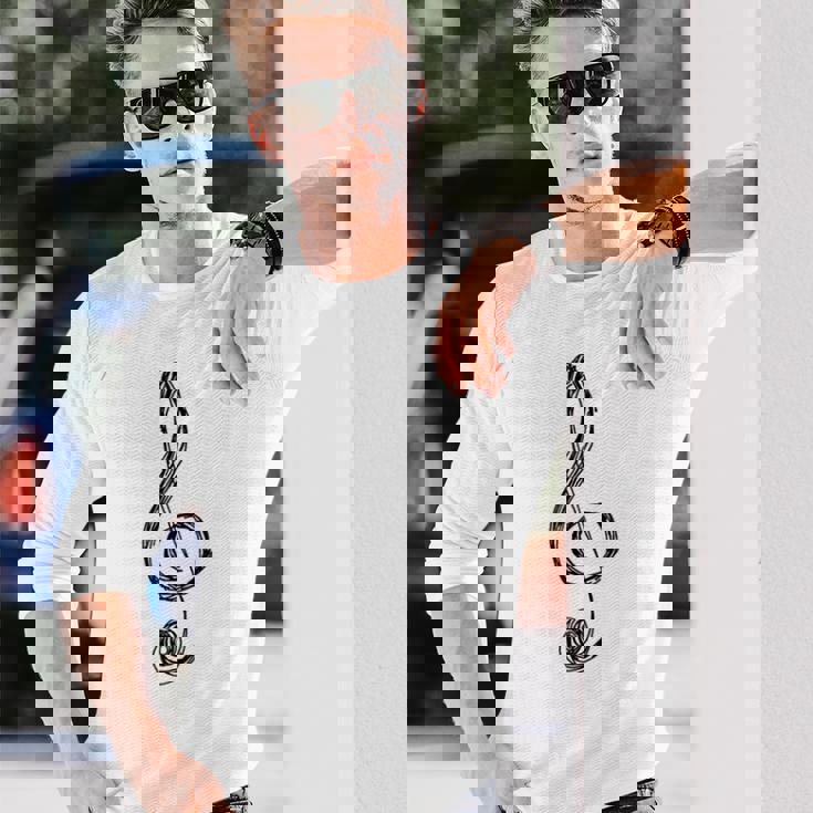 ト音記号 音楽記号 描画スケッチ 長袖Tシャツ 彼への贈り物