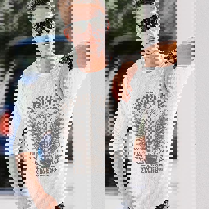 ナッシュビル テネシー ギター カントリーミュージック シティ レディース メンズ キッズ 長袖Tシャツ 彼への贈り物