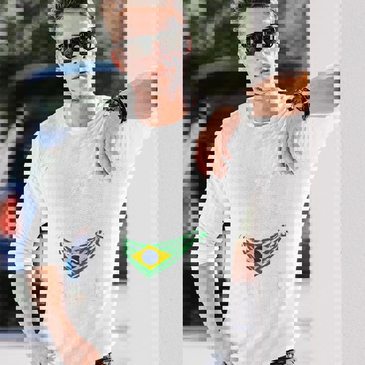 ビンテージ ブラジルの旗 面白い ブラジル 猫 サングラス 長袖Tシャツ 彼への贈り物