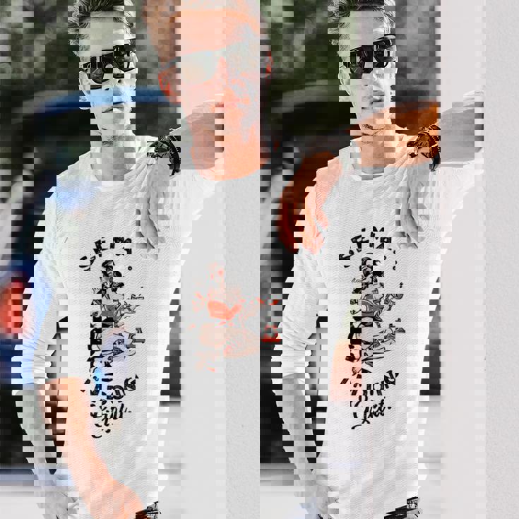 ファニー タトゥー ロカビリー ピンナップ ウィスキー 猫と一緒に飲む 長袖Tシャツ 彼への贈り物