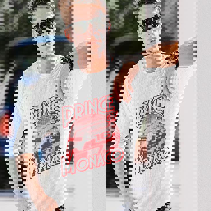 プリンス・オブ・モナコ 16 ミニマリスト レーシングの背景 長袖Tシャツ 彼への贈り物