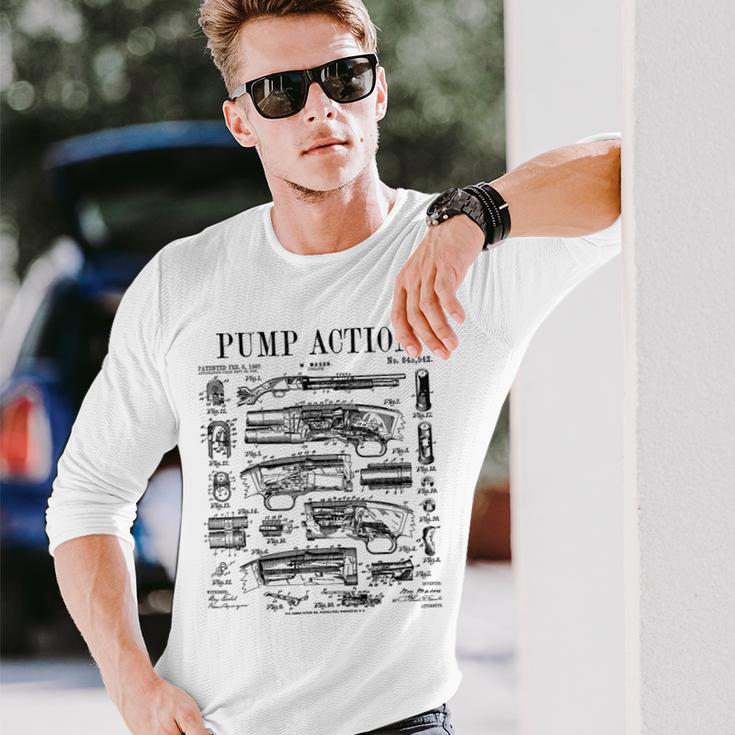 ポンプアクション ショットガン ヴィンテージ ライフル 銃 特許プリント 長袖Tシャツ 彼への贈り物