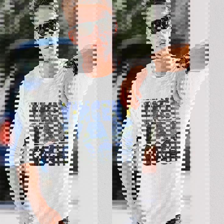 ヴィンセント・ヴァン・ゴッホ作「星月夜」 テキスト ミュージアムアート 長袖Tシャツ 彼への贈り物