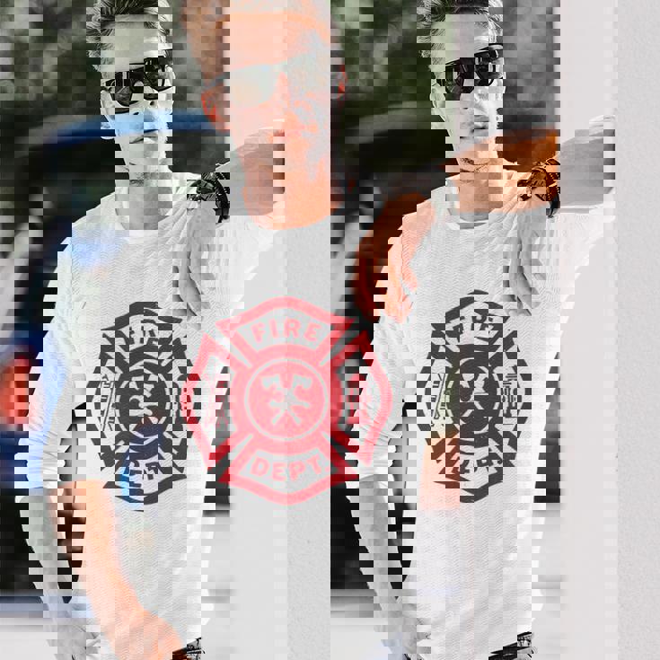 伝統的な消防署救助隊員エンブレムアート。 長袖Tシャツ 彼への贈り物