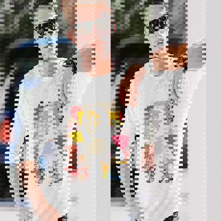 抽象グラフィティ モナリザ バックプリント 長袖Tシャツ 彼への贈り物