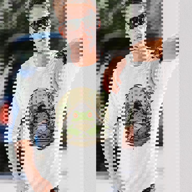 日本の不機嫌なカエル浮世絵 アニメ 日本アート 長袖Tシャツ 彼への贈り物