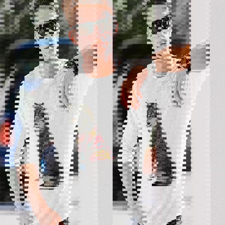 灰色オオカミ 伝統的な日本の龍の入れ墨 入泉 長袖Tシャツ 彼への贈り物