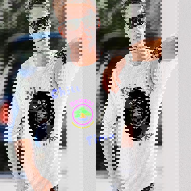 盆栽×レコード 静かに過ごすチル時間デザイン 長袖Tシャツ 彼への贈り物