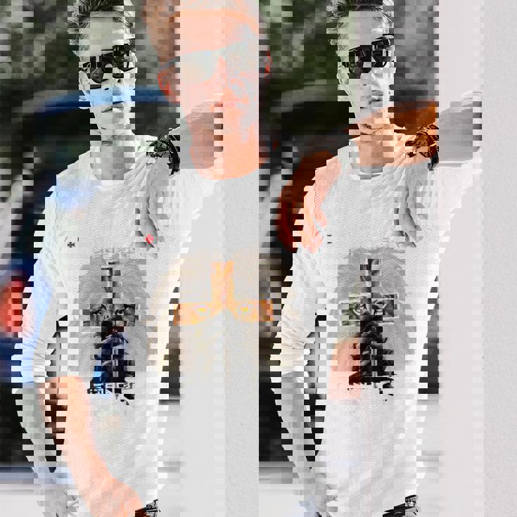 祈り 戦士 ライオン ユダ グラフィック クリスチャン クロスバック プリント 長袖Tシャツ 彼への贈り物