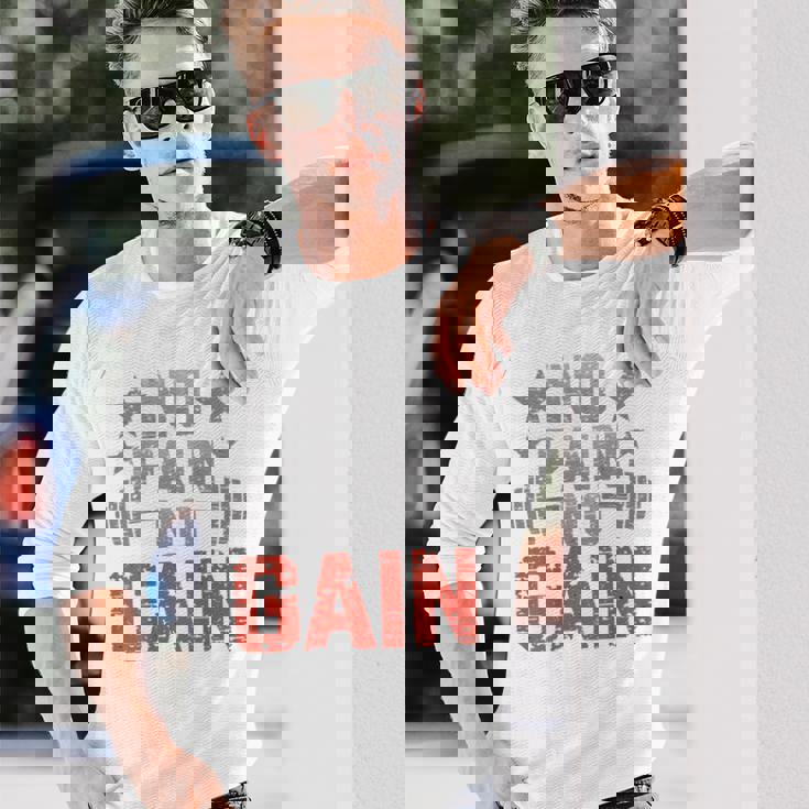 裏面にプリント No Pain No Gainign No Pain No Gain Meme 長袖Tシャツ 彼への贈り物