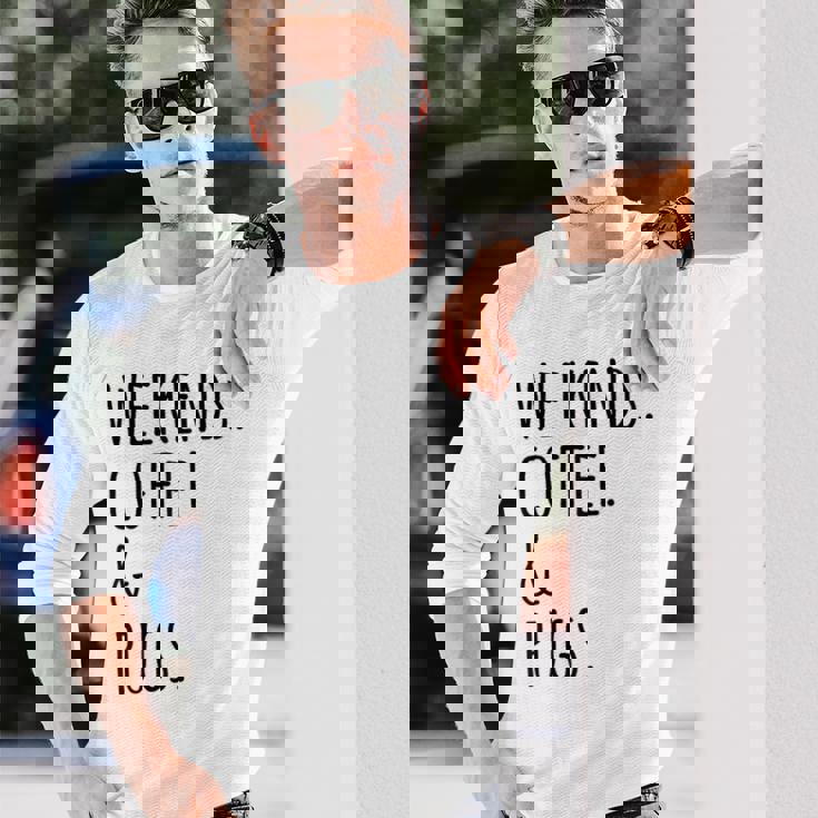 週末コーヒーパグ犬 長袖Tシャツ 彼への贈り物