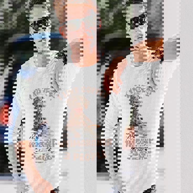 面白いワイマラナー犬私はコーヒーが好き、ワイマラナーと多分。 長袖Tシャツ 彼への贈り物