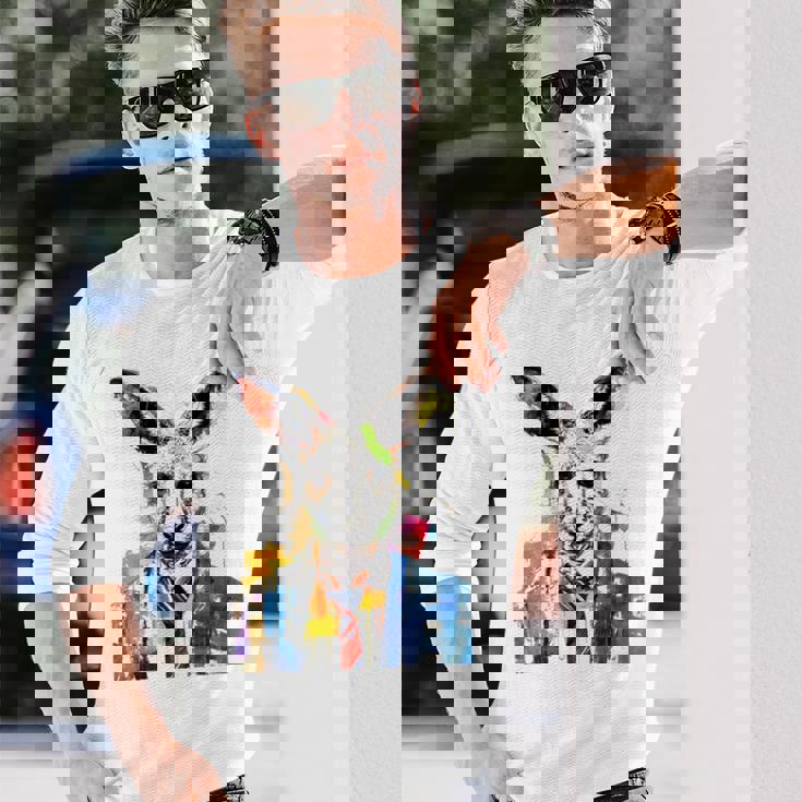 鮮やかなカンガルー、ネクタイ付き。 長袖Tシャツ 彼への贈り物