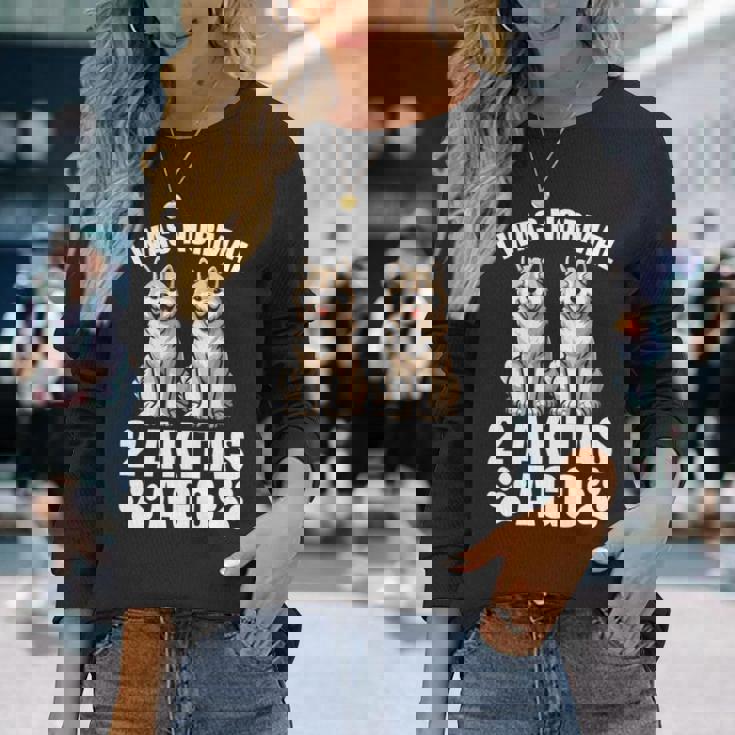 2 秋田犬前は普通だった 面白い秋田犬愛好家 長袖tシャツ 長袖Tシャツ 彼女への贈り物