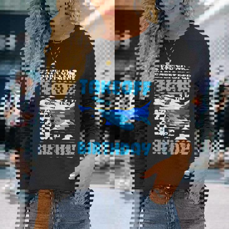 3歳の誕生日飛行機 パイロット固定シートベルト離陸飛行機 長袖Tシャツ 彼女への贈り物