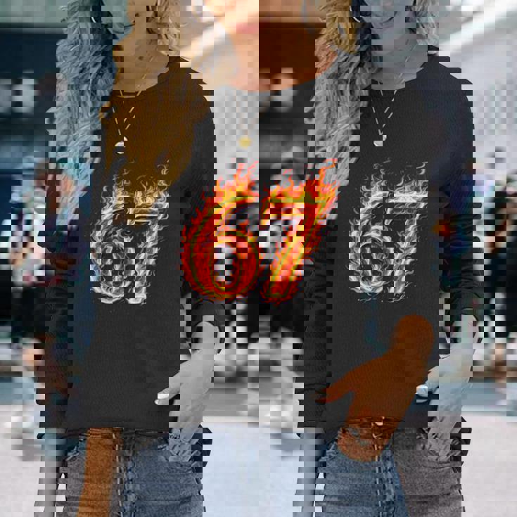 67 Fireixeven Meme Flames スラング 数字 面白い キッズ ティーン 長袖tシャツ 長袖Tシャツ 彼女への贈り物