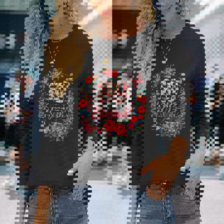 89歳の祝福された89歳のフローラル89歳の誕生日プレゼント 長袖Tシャツ 彼女への贈り物