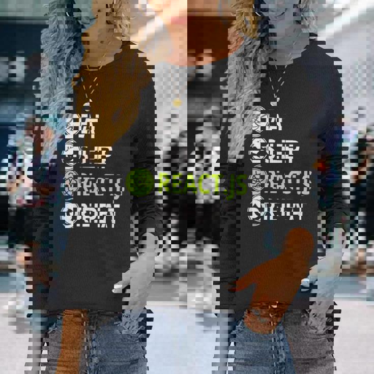 Eatleep ReactJs Repeat Javascriptプログラマー用 長袖Tシャツ 彼女への贈り物
