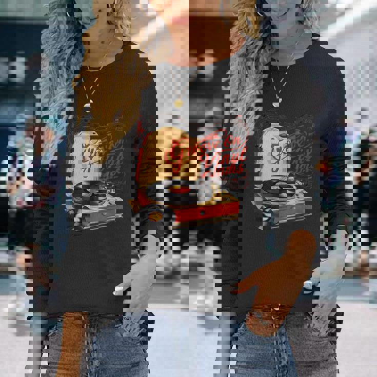 Groove On レトロビニールジャム、レトロビニールレコード 長袖Tシャツ 彼女への贈り物