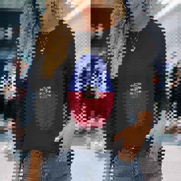 Haiti Flag Fingerprint Haitian For Haitians 長袖Tシャツ 彼女への贈り物