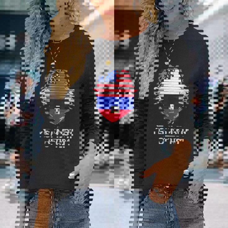 Half American Half Haitian Usa Haiti Flag メンズ レディース 長袖Tシャツ 彼女への贈り物