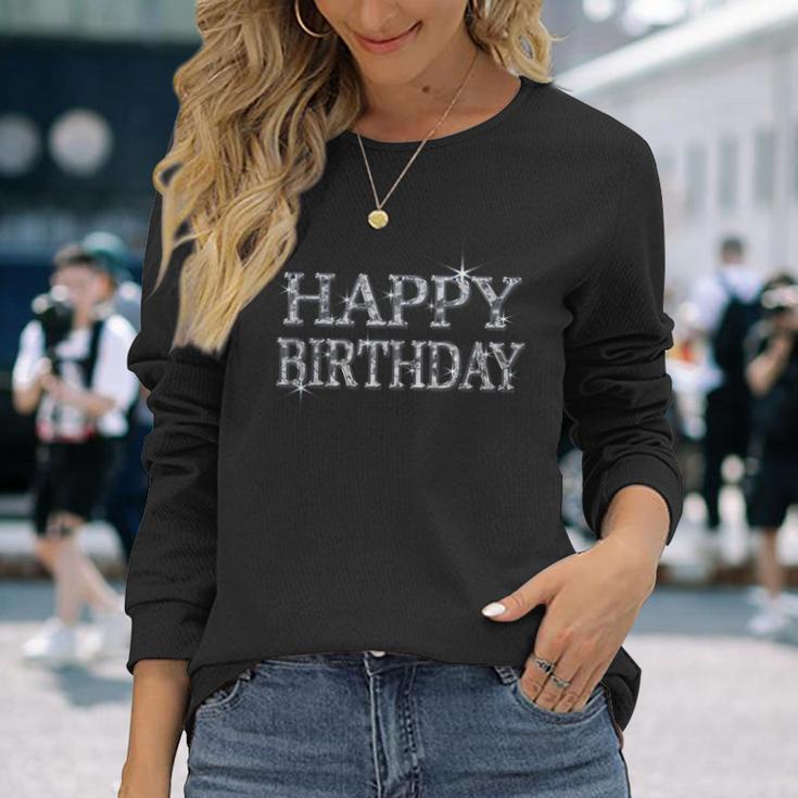 Happy Birthday ハッピーバースデー【ダイヤモンドip フォント】お誕生日 キラキラ 面白い 長袖Tシャツ 彼女への贈り物