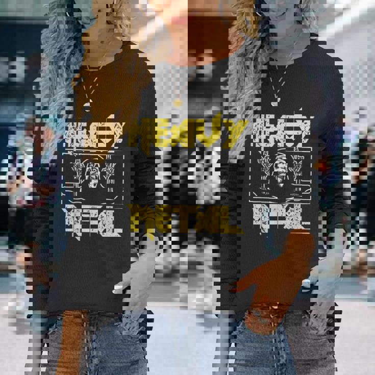 Heavy Metal Death Rock Keleton Horns Up ヘヴィメタル 長袖Tシャツ 彼女への贈り物