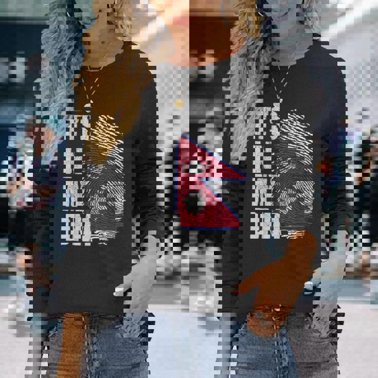 It's In My Dna ネパール ネパール国旗 指紋 長袖Tシャツ 彼女への贈り物