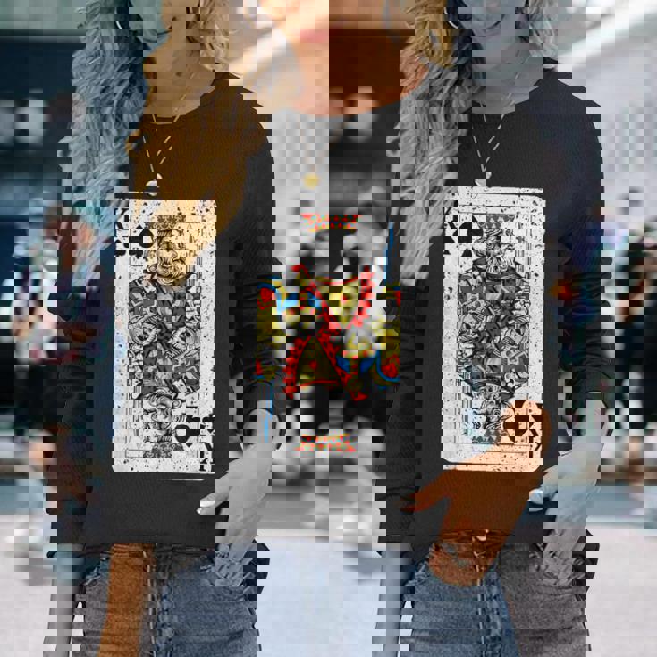 King Ofpades トランプデッキ ヴィンテージレトロスタイル 長袖Tシャツ 彼女への贈り物