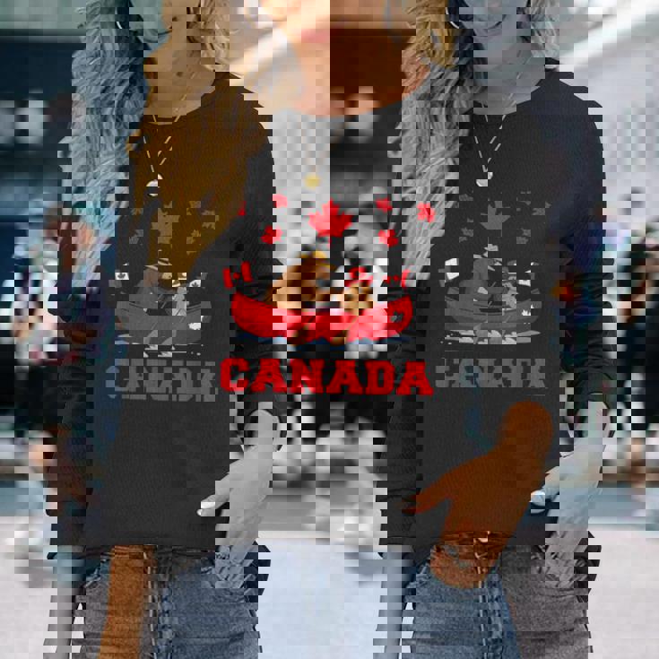 I Love Canada Cool Canada Bear & Chipmunk Cartoon Graphic 長袖Tシャツ 彼女への贈り物