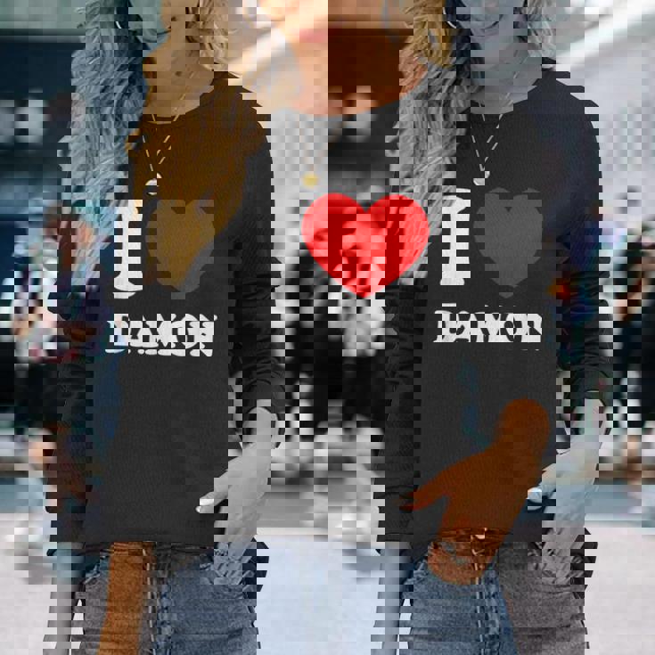 I Love Damon I Heart Damon 面白い名前 Damon 長袖Tシャツ 彼女への贈り物
